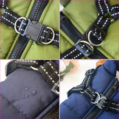 Pet Dog Jacket With Harness Winter Warm Dog Clothes With Waterproof Resisting Material