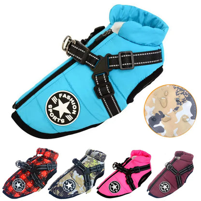 Pet Dog Jacket With Harness Winter Warm Dog Clothes With Waterproof Resisting Material