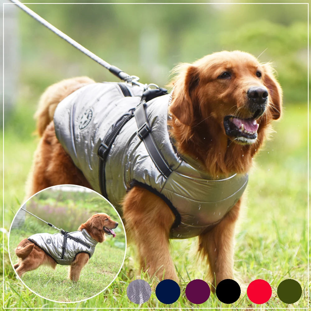 Pet Dog Jacket With Harness Winter Warm Dog Clothes With Waterproof Resisting Material